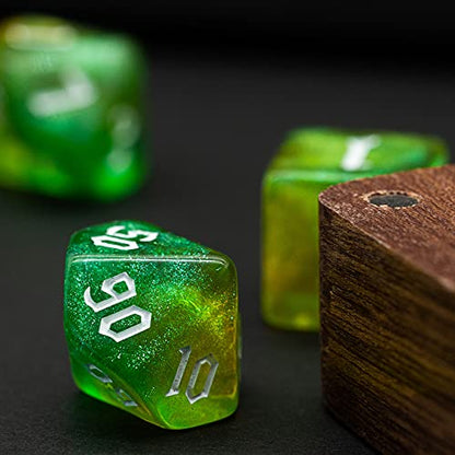 5 Sets DND Dice, Polyhedral Dice Set (35pcs) with Leather Die Bag, D&D Die Set for RPG Table Games (Sickle Font Double Color Glitter Series). - color: 5 Sets Sickle Font Glitter