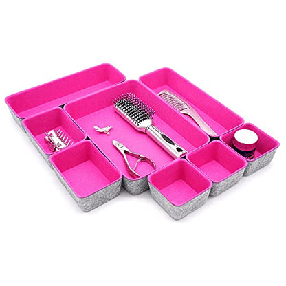 Welaxy Hot Pink Drawer Organizers 8pc Desk Tray Makeup Office Storage Bin - color: hot pink