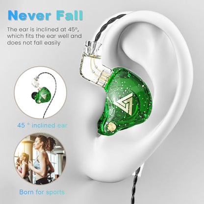 Wired Gaming Earbuds,QKZ AK6 PRO in Ear Monitors, Deep Bass Sound Wired Earbuds, HiFi in Ear Headphones with New 1DD 10mm Dynamic Driver, IEM for Music Gaming Video Calling (Green) - color: Green