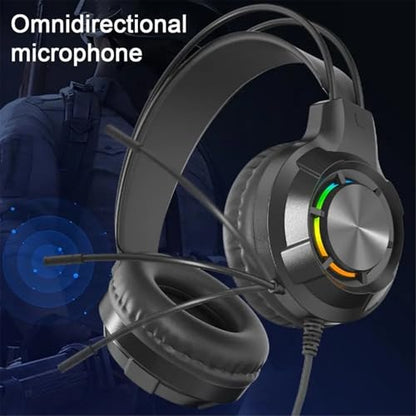 Wired Gaming Headphone with Mic for PC,Over-Ear Headset with LED Light Noise Canceling Microphone