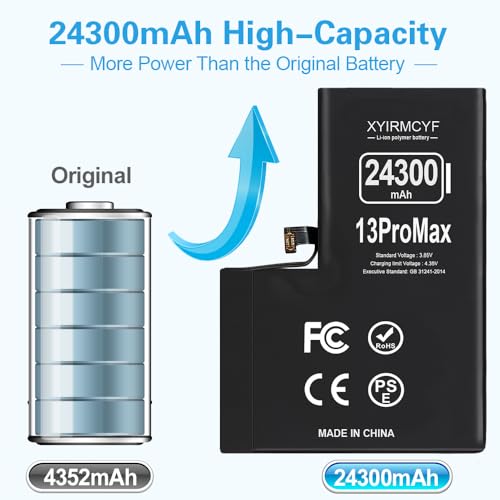 XYIRMCYF 24300mAh Super Capacity Battery Compatible with iPhone 13 Pro Max, 0 Cycle Li-Polymer Replacement Battery for iPhone 13 Pro Max, with Professional Repair Tool Kit - color: 13Promax-24300