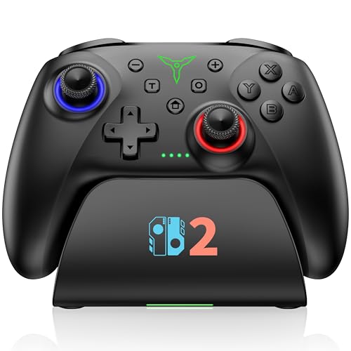 Switch 2 Pro Controller, 1000mAh Battery, Wireless Bluetooth Controller with Hall Effect Joysticks & Triggers, for Switch2/Switch/Switch OLED/Switch Lite, with 7 Light Modes/Paddle/Turbo/Motion/Charging Dock - color: Black