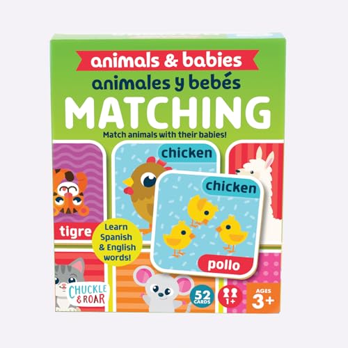 Chuckle & Roar Animals & Babies Memory Matching Game, 52 Tiles, Ages 3+ | Animal Parent-And-Baby Matches, Games for 3 Year Olds, For Road Trips & Flights, Travel Toys for Toddlers 3-5 - color: Animals and Babies