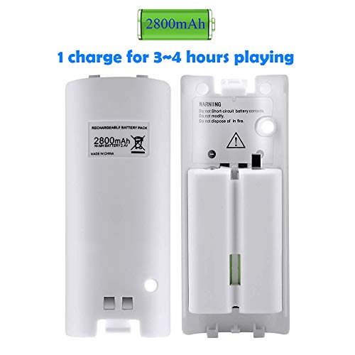 Wii Batteries Pack Rechargeable for Wii Controller, 2 Pack Rechargeable Batteries for Wii U and Replaceable for WiiU Remote Controller White - color: White