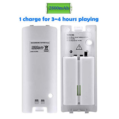 Wii Batteries Pack Rechargeable for Wii Controller, 2 Pack Rechargeable Batteries for Wii U and Replaceable for WiiU Remote Controller White - color: White