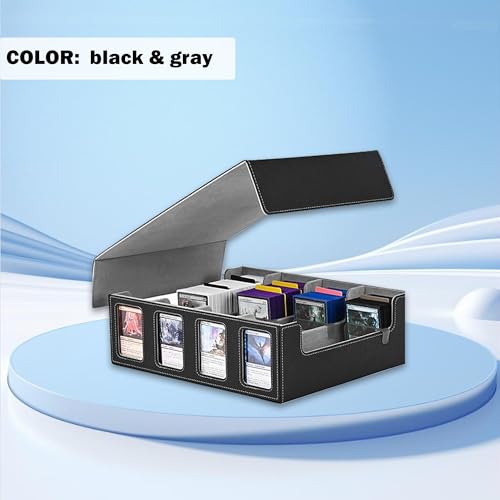 4-Row Trading Card Storage Box – Holds 3000+ Cards – Commander Display Slot, Magnetic Removable Lid, PU Leather Deck Box – Compatible with MTG Commander, TCG,(T2400Black&Gray) - color: T2400Black&Gray