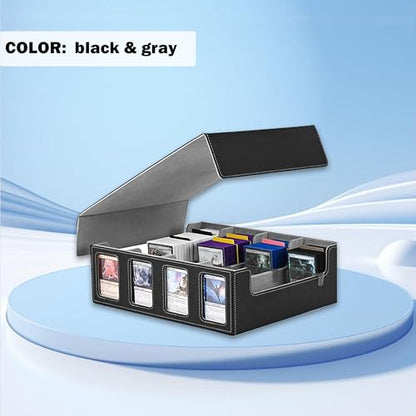 4-Row Trading Card Storage Box – Holds 3000+ Cards – Commander Display Slot, Magnetic Removable Lid, PU Leather Deck Box – Compatible with MTG Commander, TCG,(T2400Black&Gray) - color: T2400Black&Gray