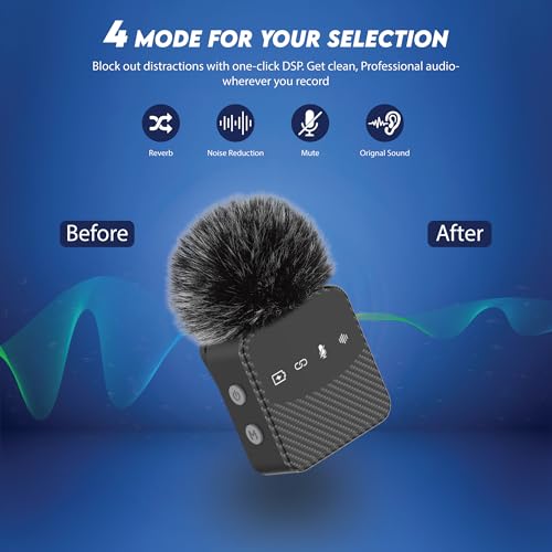 Wireless Lavalier Microphone for iPhone Android Mini Mic with Charging Case | Auto pairing clip-on mini mic, noise reduction, windproof net, works with laptops, for video recording and vlogging
