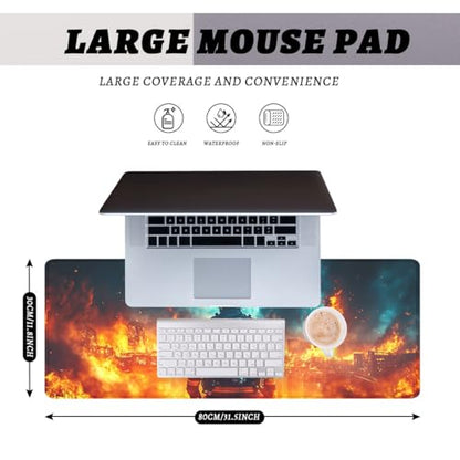 Firefighter Mouse Pad Heroic City Inferno Disaster Scene Large Gaming Mouse Mat with Stitched Edges,Non-Slip Waterproof Rubber Base Mous Mat Office Computer Keyboard Laptop 31.5x11.8 Inch - color: Firefighter_11, size: 31.5L x 11.8W inches