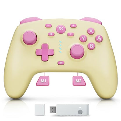 Wireless Switch Controller for Switch/Lite/OLED/Switch 2, Hall Effect Triggers & Joysticks/Wake-Up Function/Turbo, Switch 2 Controller with 2.4G Adapter/2 Macro Buttons, Switch 2 Pro Controller Yellow - color: Yellow