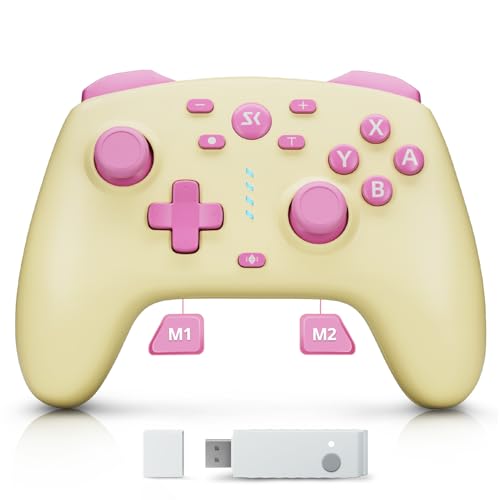 Wireless Switch Controller for Switch/Lite/OLED/Switch 2, Hall Effect Triggers & Joysticks/Wake-Up Function/Turbo, Switch 2 Controller with 2.4G Adapter/2 Macro Buttons, Switch 2 Pro Controller Yellow - color: Yellow