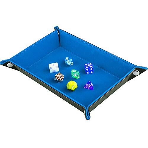 SIQUK Double Sided Dice Tray Folding Rectangle PU Leather and Sky Blue Velvet Dice Holder - color: Sky Blue