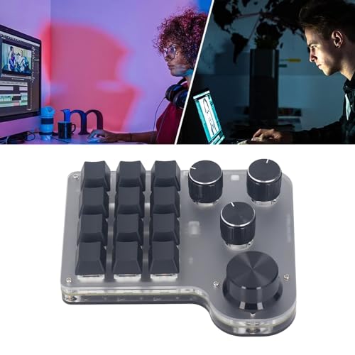 banapoy 12 Key Mechanical Gaming Keyboard, USB Mini One Handed Programming Macro Keypad with 4 Knobs BT 2.4G Keyboard for PC Laptop