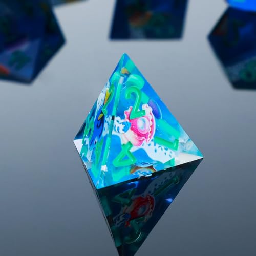 DND Dice Set 7-Pcs Sharp Edge Blue Marine Life Style Resin Dice Polyhedron Resin Sharp Edge dice Role-Playing Game RPG MTG Board Game (Marine Life - Green) - color: Marine Life - Green