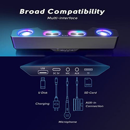 AmpliGame Fifine PC Speakers for Desktop, Bluetooth Computer Speakers Wireless for Gaming, Streaming, Party, E-Sport, RGB Loudspeaker with Aux-in Audio Jack, Controllable RGB, Volume Button A16 Black - color: Black
