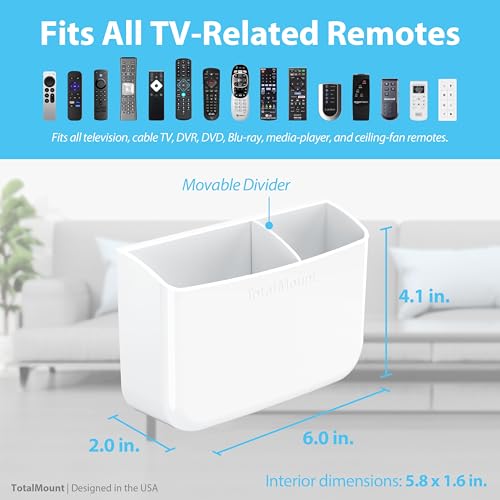 TotalMount Hole-Free Remote Holder – Eliminates Need to Drill Holes in Your Wall (Premium White Holder for 2 or 3 Remotes) - color: Standard White