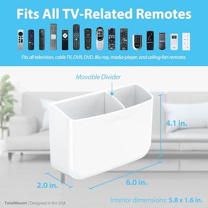 TotalMount Drop-Free Remote Holder – Removable Adhesive Strips – L White | Designed in the USA – Simply Put the Remotes In – No Tricky Magnet Alignment Needed (Holds 2 or 3 Remote Controls) - color: Standard White