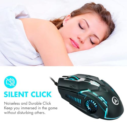 CHONCHOW Silent Click Mouse, Gaming Mouse Wired, 6 Button, 4 Adjustable DPI Upto 3200 DPI, RGB Lighting, Compatibility for PC/Laptop/Mac, Wired Mouse Used for Games and Office (White)
