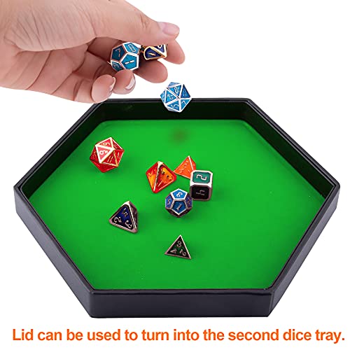 SIQUK Dice Tray with Lid Hexagon Dice Rolling Tray Dice Holder for Dice Games Like RPG, DND and Other Table Games, Green - color: Green