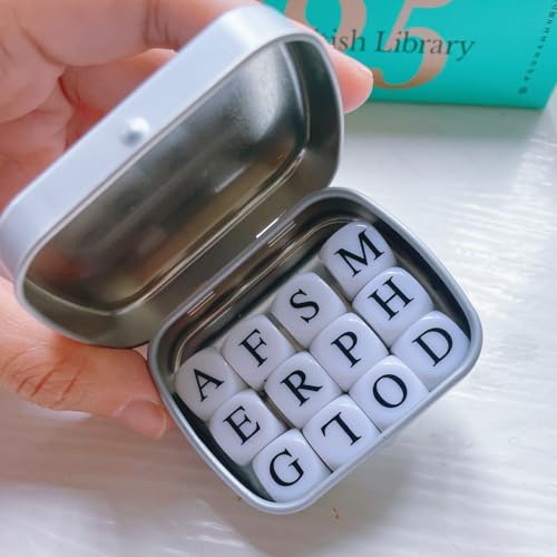 Crossword Solitaire Dice Game, Puzzle Word Game with Letter Dice, Family Dice Games for Adults, Travel Alphabet Spelling Board Game with Small Case - color: Silver