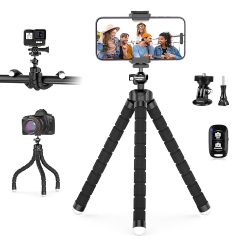 UBeesize Flexible Mini Phone Tripod, Portable and Adjustable Camera Stand Holder with Wireless Remote and Universal Clip, Compatible with Cellphones, Sports Cameras - style: Tripod pro