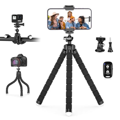 UBeesize Flexible Mini Phone Tripod, Portable and Adjustable Camera Stand Holder with Wireless Remote and Universal Clip, Compatible with Cellphones, Sports Cameras - style: Tripod pro