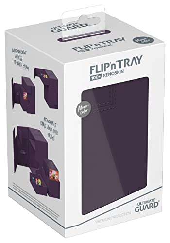 Ultimate Guard Flip'n'Tray 100+, Deck Case for 100 Double-Sleeved TCG Cards + Dice Tray, Purple, Independent Magnetic Closure & Microfiber Inner Lining - color: Purple, size: 100+