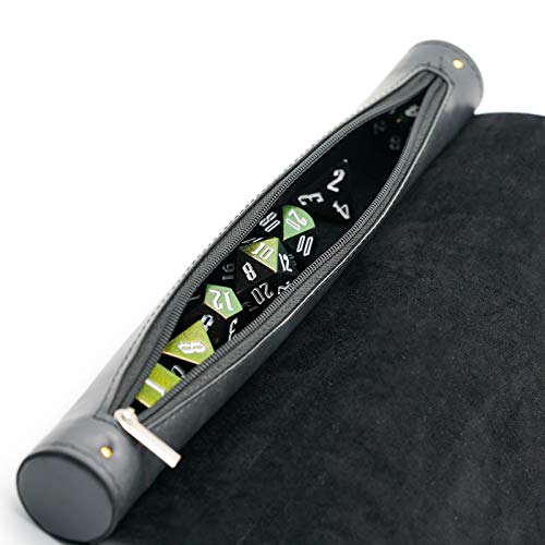 Cusdie 2 in 1 Dice Rolling Mat & Zippered Dice Holder DIce Tray- Compatible with DND Polyhedral Dice (Black) - color: Black