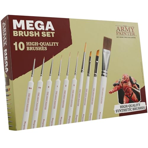 The Army Painter, Mega Brush Set, 10 Wargamers Miniature Paint Brushes | 3 for Layering, 2 for Drybrushing, 3 for Detailing & 2 for Large models - Miniature Model Painting