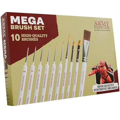 The Army Painter, Mega Brush Set, 10 Wargamers Miniature Paint Brushes | 3 for Layering, 2 for Drybrushing, 3 for Detailing & 2 for Large models - Miniature Model Painting