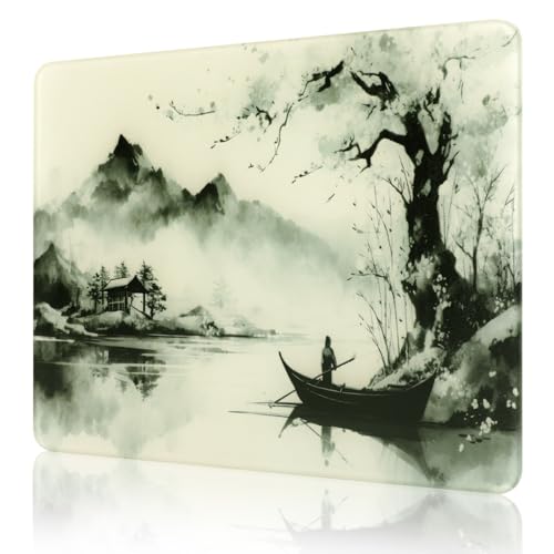 Glass Mousepad, Hard Surface Gaming Mouse Pads, Mousepad Gaming, Glasspad | Glass Pad, Professional Esport Tempered Glass Mouse Pad, Hard Mouse Pad for Bed, 11.8"×9.8" computer mat - color: Japanese Ink Painting 1