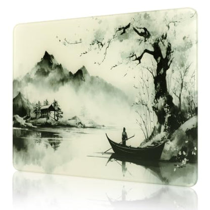 Glass Mousepad, Hard Surface Gaming Mouse Pads, Mousepad Gaming, Glasspad | Glass Pad, Professional Esport Tempered Glass Mouse Pad, Hard Mouse Pad for Bed, 11.8"×9.8" computer mat - color: Japanese Ink Painting 1
