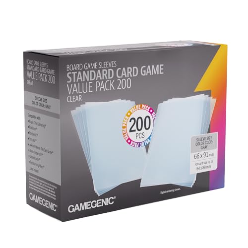 Gamegenic Prime Sleeves Standard Card Game-Size Value Pack 200 | 100 Microns Extra Clear Card Protectors, Bulk 200 Count Set, 66x91 mm, Acid-Free and No PVC