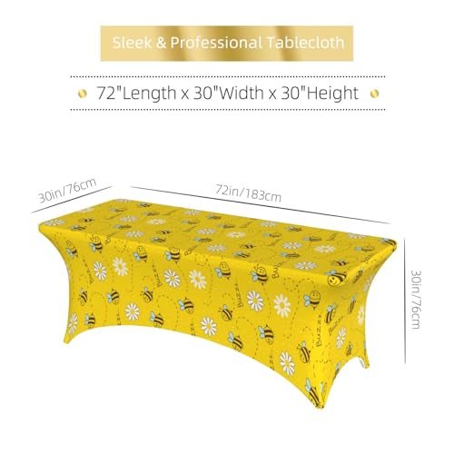 Famame Cute Cartoon Bee Honeycomb Rectangular Fitted Tablecloth- 6Ft Stretch Spandex Table Covers Patio Design Tablecloths for Wedding Banquet Party (72Lx30Wx30H) - color: Bee Honeycomb, size: 3" x 1" (Rectangular)