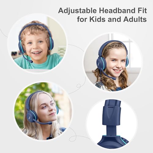 SIMOLIO Wired Headphones for School with Microphone, Stereo Kids Headphone with Flexible Swivel Boom Mic for Student K12 & Teacher & E-Learning, 3 Levels Volume Limiter Gaming Headsets for Boys, Girls