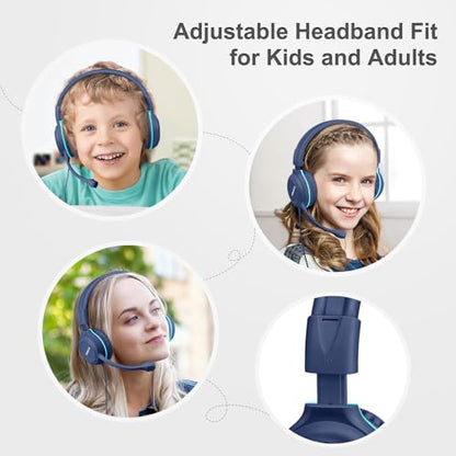 SIMOLIO Wired Headphones for School with Microphone, Stereo Kids Headphone with Flexible Swivel Boom Mic for Student K12 & Teacher & E-Learning, 3 Levels Volume Limiter Gaming Headsets for Boys, Girls