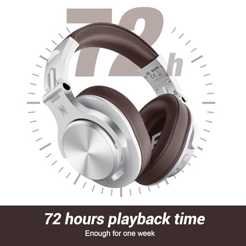 OneOdio A70 Bluetooth Over Ear Headphones, Wireless Headphones w/ 72H Playtime, Hi-Res, 3.5mm/6.35mm Wired Audio Jack for Studio Monitor & Mixing DJ E-Guitar AMP, Computer Laptop PC Tablet - Silver - color: Silver