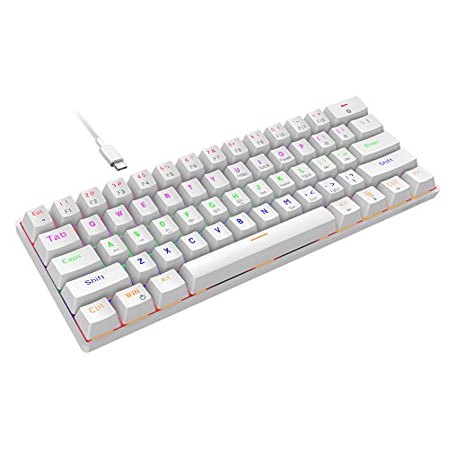 Snpurdiri Wired 60% Mechanical Gaming Keyboard, Blue Switch Anti-Ghosting 61 Key Keyboard with RGB Backlit and Double Foot, Ultra-Compact White - color: White/Blue Switch