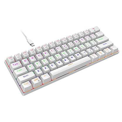 Snpurdiri Wired 60% Mechanical Gaming Keyboard, Blue Switch Anti-Ghosting 61 Key Keyboard with RGB Backlit and Double Foot, Ultra-Compact White - color: White/Blue Switch