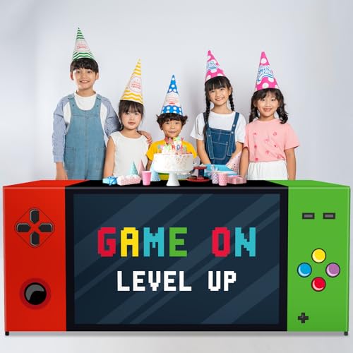 6Ft Video Game Tablecloth Birthday Party Decoration Game Controller Theme Table Cover Washable Fabric Polyester Gaming Table Covers Protector for Gamer Player Birthday Parties Favors Supplies