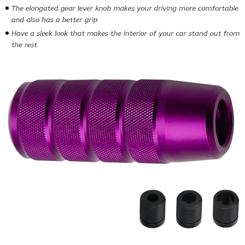 Osilly 3.74 Inch Aluminum Shift Knob with 3 Threaded Adapters, Purple | aluminum alloy construction, ergonomic extended grip, supplied adapters, for manual and select automatic cars, interior parts - color: Purple