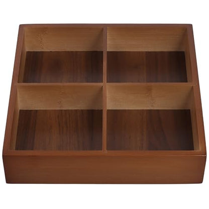 FUNSUEI 2 PCS Multi Compartment Wooden Tray, Divided Wooden Tray, Square Bamboo Trays with 4 Sections, Bamboo Divided Serving Trays Storage Box for Snacks Appetizers, 9 x 9 x 1.77 Inch - size: 2 PCS 4 Sections