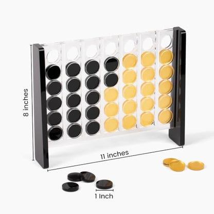 Unique Four in a Row - Acrylic 4 in a Row Game - Board Game Decor - Coffee Table Game - 2 Player Family Game - Connect The Four Pieces - Classic Strategy Game (Black and Gold) - color: Black and Gold
