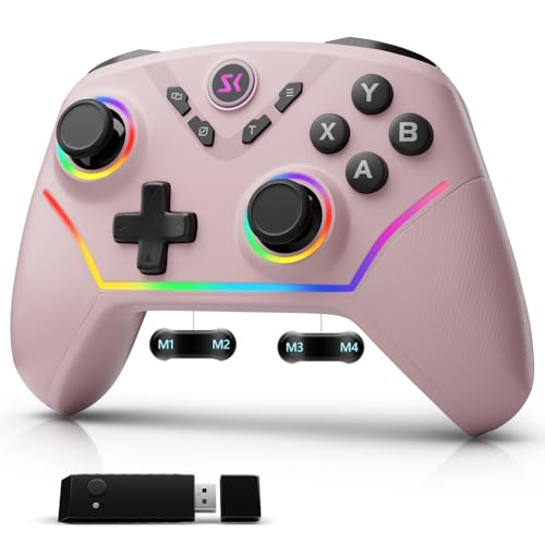 CHENGDAO Wireless PC Controller with Hall Effect Joysticks & Triggers, 1000Hz Polling Rate, Switch Controller for Switch/Lite/OLED/Switch 2, Gaming Controller for Steam/Luna/Tesla - Dynamic RGB, Pink - color: pink pack