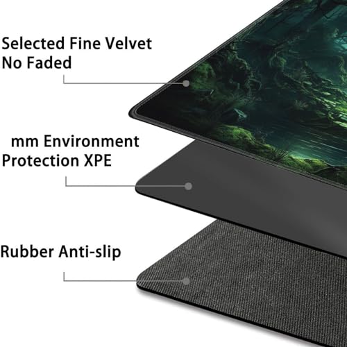 JVGFYNKL MTG Playmat + Drawstring Travel Pouch + 6 Dice Counter, for Tabletop Trading Card Game Playmats or Large Mouse Pad, Anti-Slip Rubber 24 x 14 in, Green Forest TCG Playmat - color: JV-Playmat-1-F-171
