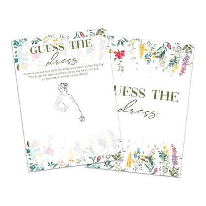 Find The Dress Game Cards, Wildflower Bridal Shower Games Card, Floral Wedding Shower Games Set, 25 Game Cards for Bridal Shower Wedding Bachelorette Engagement, 11 - style: Find The Dress