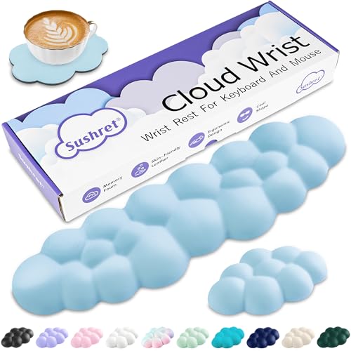 Sushret Cloud Wrist Rest Keyboard, Cloud Keyboard Wrist Pad Set with PU Leather Memory Foam, Cute Arm Rest for Palm Support, PC/Gaming Desk Accessories/Office Setup/Computer Hand Cushion - Blue - color: 07 Blue, size: Full Size