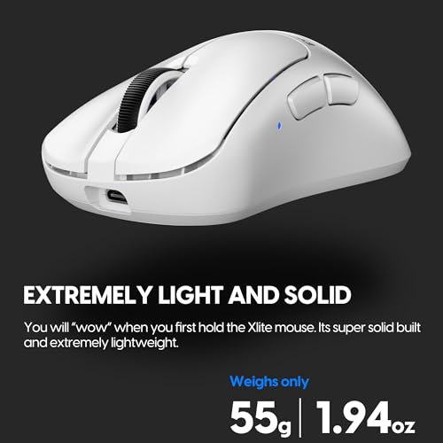 Pulsar Gaming Gears - Xlite v3 Medium Wireless Gaming Mouse, Ultra Lightweight 1.94 oz (55 g), Ergonomic, Optical Switches, PAW3395 Optical Sensor (Medium, Wireless, White) - color: White, size: Medium, style: Xlite V3