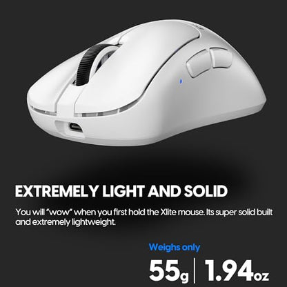 Pulsar Gaming Gears - Xlite v3 Medium Wireless Gaming Mouse, Ultra Lightweight 1.94 oz (55 g), Ergonomic, Optical Switches, PAW3395 Optical Sensor (Medium, Wireless, White) - color: White, size: Medium, style: Xlite V3