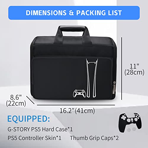 G-STORY Carrying Case Travel Bag, Storage Bag Compatible with PS5 Disc and Digital Edition with Shockproof Compartments, Included Silicone Cover Skin Protector - color: Hard Case- Black